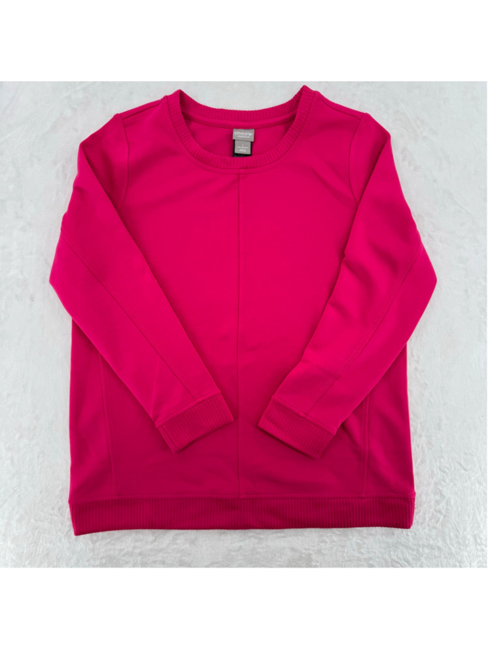 Chico's Zenergy Hot Pink Sweatshirt Crewneck Comfy Cozy Size 1/Medium Barbie